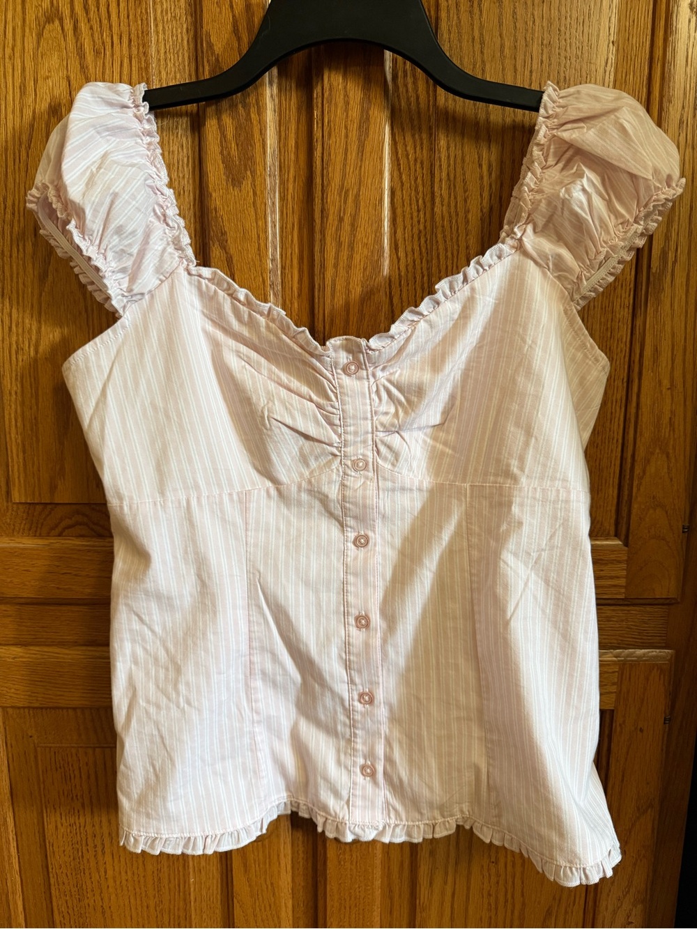 Hollister Light Pink Striped Ruffle Tank Top